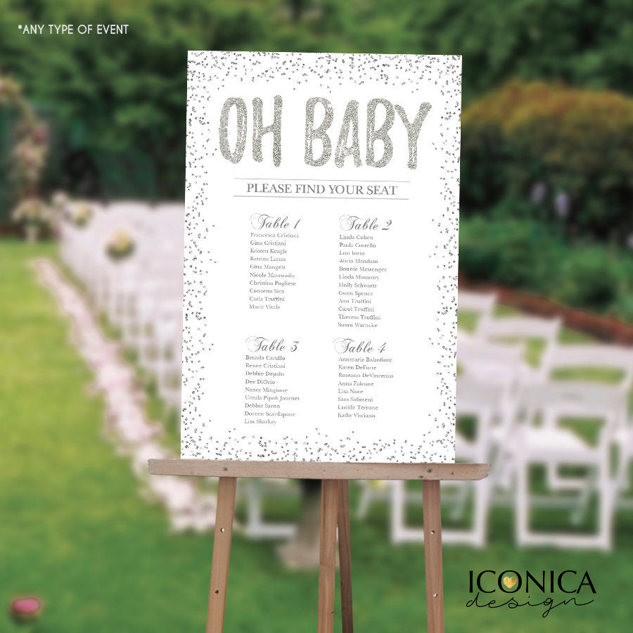 BABY SHOWER Seating Chart Board, Oh baby Seating Chart, Baby Shower Guest List Chart , Any Color, Printed SCW0024