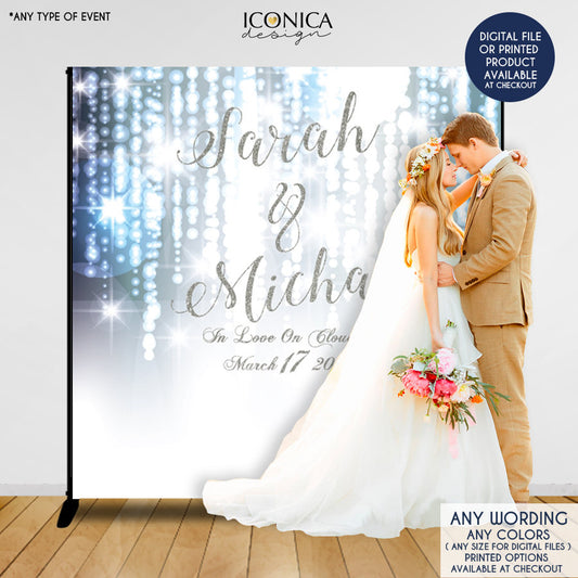 Wedding Photo Booth Backdrop, Silver Bohek Backdrop, Faux Silver Glitter, Wedding Decor, Silver Sparkles - Printed Or Printable File Bwd0001