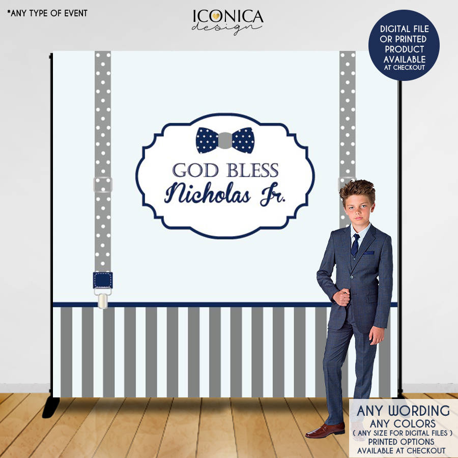 Boys First Communion Backdrop, Baptism Banner, Little Man Backdrop, Bow tie Backdrop, Religious Backdrop, Printed Bbp0003