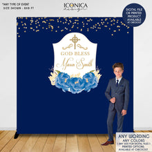 Load image into Gallery viewer, Baptism Backdrop, First Communion Backdrop, Floral Photo Backdrop,Blue Peonies,Printed ,BAR0004
