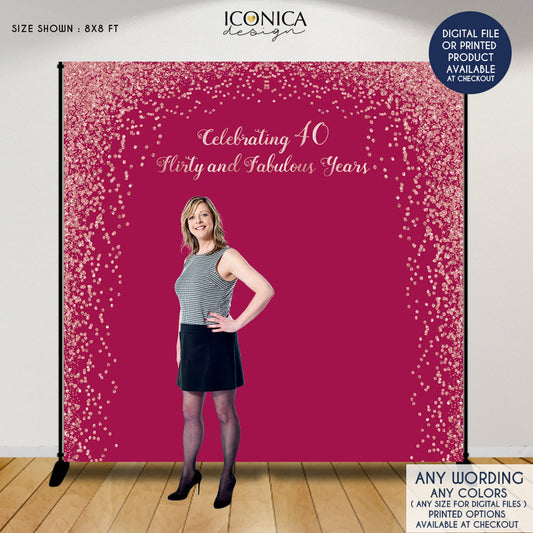 Birthday party Decor, 40th Birthday Photo Booth Backdrop, Milestone Birthday Backdrop Faux Rose Gold backdrop, any age, Printed
