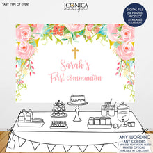 Load image into Gallery viewer, First Communion Backdrop,Baptism Backdrop,Floral Photo Backdrop, Christening Backdrop,Printed BFC0013
