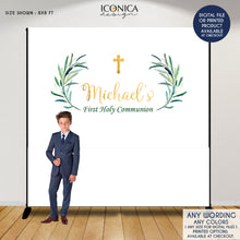 Load image into Gallery viewer, First Communion Backdrop, Greenery Eucalyptus leaves Backdrop, Baptism Backdrop, Religious Photo Backdrop, Printed BFC0016

