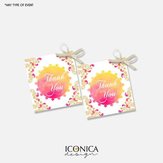 Moroccan Favor Tags, Pink and Yellow Watercolor Gifts Tags, Arabian Nights Thank You Tags, Digital File Or Printed Gift Tags