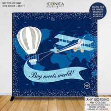 Load image into Gallery viewer, Hot Air Balloon Baby Shower Backdrop, Oh baby,Airplane First Birthday,Up up and away, Boy meets world, Printed BBS0054
