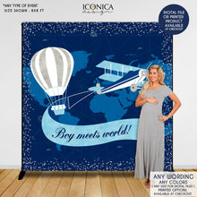 Load image into Gallery viewer, Hot Air Balloon Baby Shower Backdrop, Oh baby,Airplane First Birthday,Up up and away, Boy meets world, Printed BBS0054
