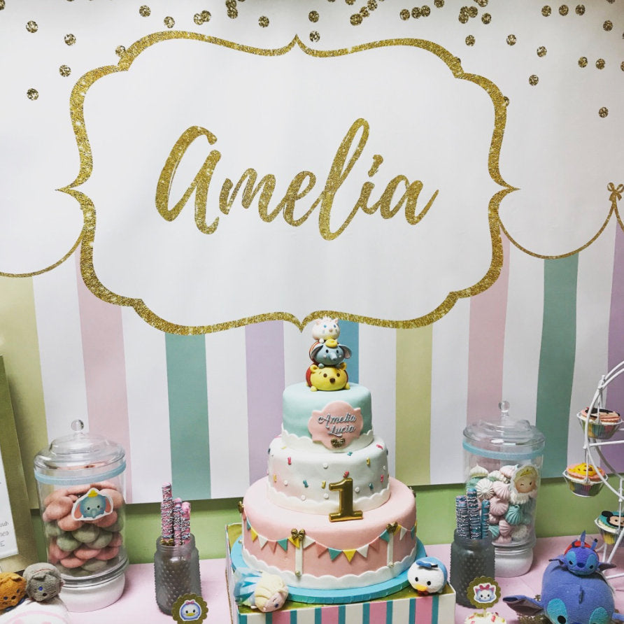Virtual Baby Shower Girl First Birthday Party Backdrop,Any Wording Girls Baby Shower Banner Circus Banner Pastel Colors Printed