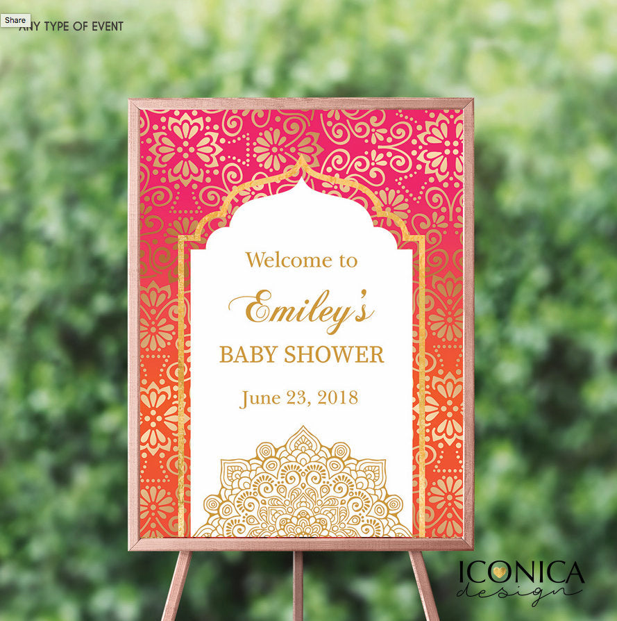 Moroccan Baby Shower Welcome Sign , Personalized Moroccan Decor, Arabian Decor, Printed
