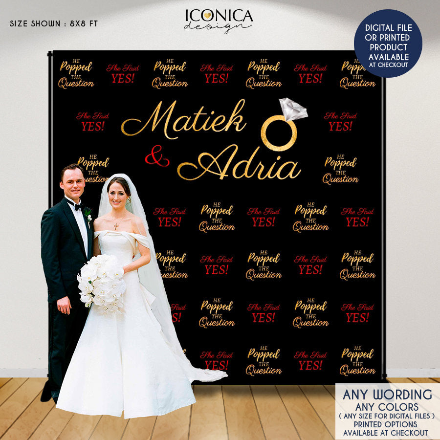 Engagement Party Photo Booth Backdrop, She said YES, Custom Step And Repeat Backdrop, Wedding Backdrop, Printed BEN0001