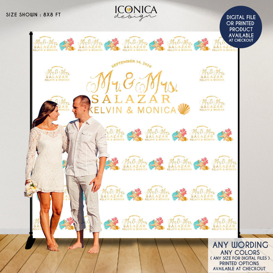 Beach Wedding Backdrop, Custom Step And Repeat Sea Backdrop, BEACH Engagement Party Banner, BEACH Wedding decor, Printed