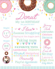 Load image into Gallery viewer, Donut Party Sign, Sprinkles Party Milestone Poster, Donut Grow up, Ice cream Party, Girls Milestones Poster
