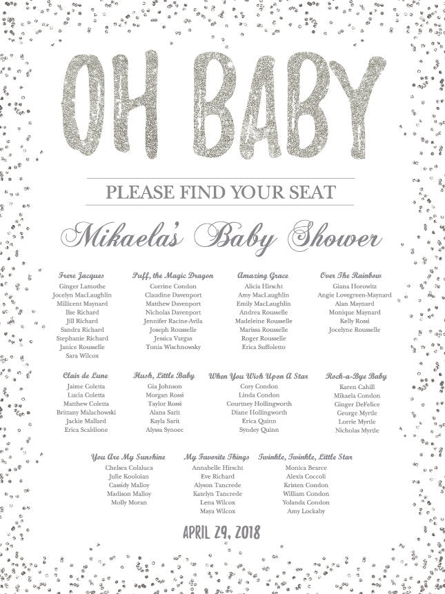 BABY SHOWER Seating Chart Board, Oh baby Seating Chart, Baby Shower Guest List Chart , Any Color, Printed SCW0024