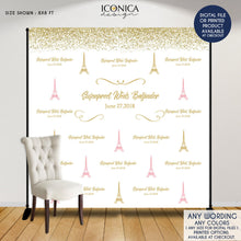 Load image into Gallery viewer, Wedding Photo Booth Backdrop, Custom Step And Repeat Backdrop, French Wedding Decor, Pink and Gold Wedding, Printed Or Digital File
