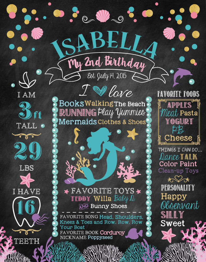 Mermaid Chalkboard Sign First Birthday Or Any Age, Under The Sea Party Chalkboard Poster, 1st Birthday, Digital Or Printed Sign CBD0044