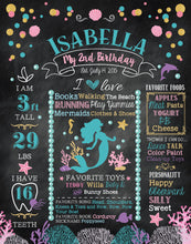 Load image into Gallery viewer, Mermaid Chalkboard Sign First Birthday Or Any Age, Under The Sea Party Chalkboard Poster, 1st Birthday, Digital Or Printed Sign CBD0044

