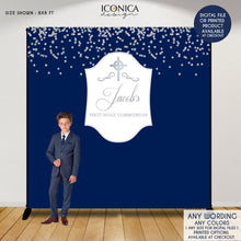 Load image into Gallery viewer, First Communion Photo Booth Backdrop, Blue Silver Communion Backdrop,Blue Step And Repeat Backdrop,Printed ,Free Shipping
