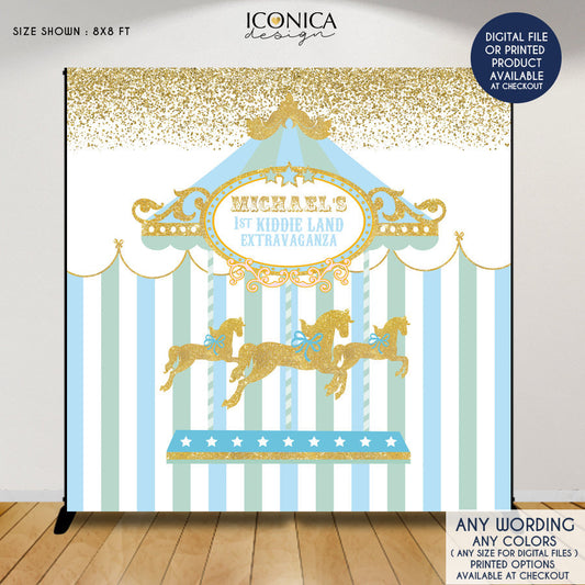 Carousel First Birthday Backdrop, Any age, Carousel Party Decor, Pink Carnival Backdrop, Pastel Colors, Printed BBD0118
