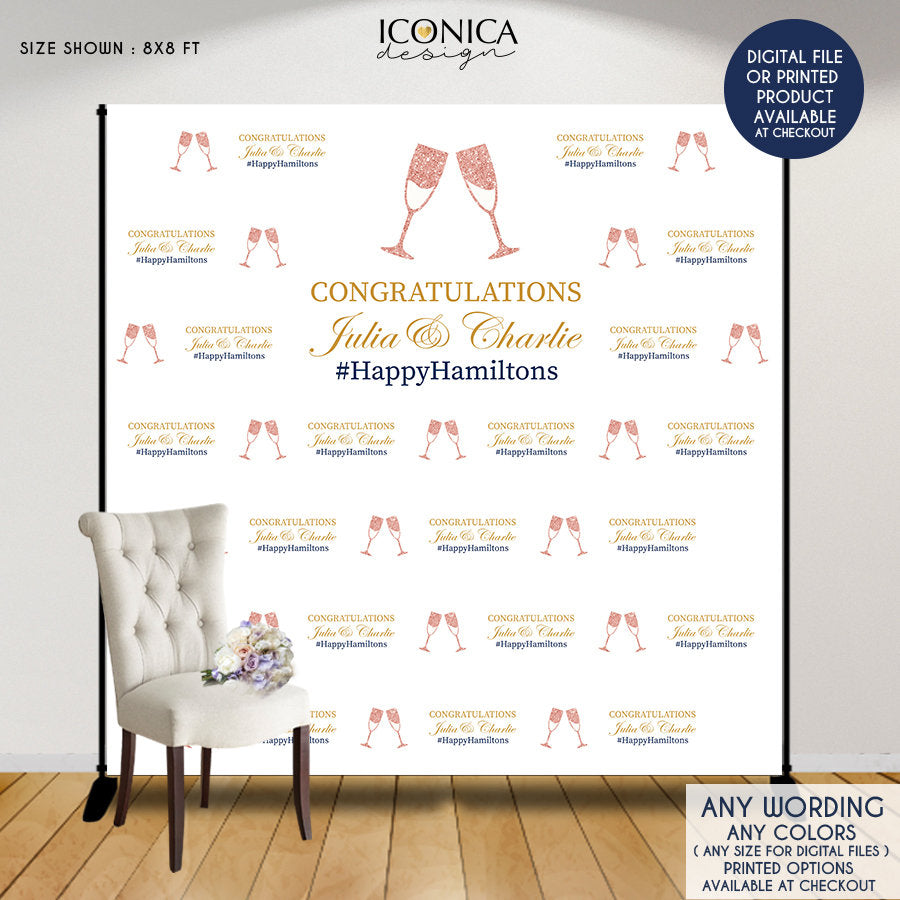 Wedding Backdrop,Custom Step And Repeat Backdrop,Engagement Party Banner,Wedding Photo Backdrop,Gold Glitter,Printed BWD0032