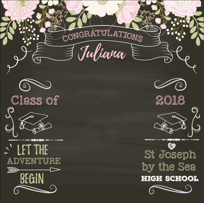 Graduation Party Photo Booth Backdrop, Virtual Graduation, Floral Step and Repeat, Congrats Grad, Banner Printed BGR0004