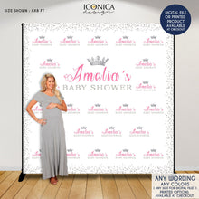 Load image into Gallery viewer, Princess Party Backdrop, Little Princess, Pink and Silver, Any event, Baby Shower, Royal party Backdrop, Printed or Printable

