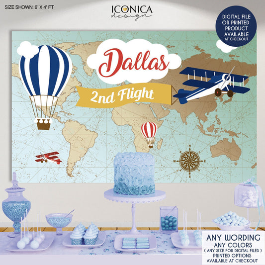 Airplane First Birthday Party, Vintage Airplane Backdrop, Hot Air Balloon Backdrop, Up up and away, Boy meets the world BBD0130