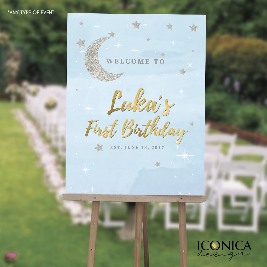 Twinkle Twinkle Welcome Sign , Little Star Welcome Baby Sign, Blue Watercolor Welcome Sign, Baby Boy Shower, Printed SWBS006