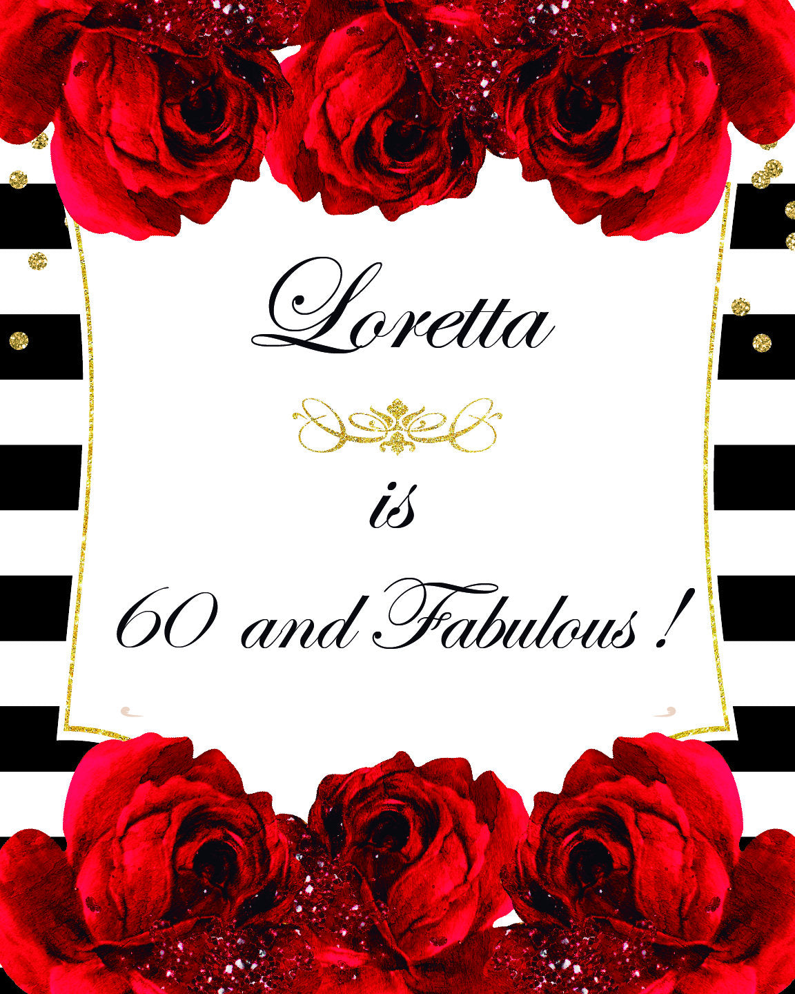 Bridal Shower Welcome Sign, Kentucky Derby Decorations, Black and White Stripes, Red Roses, Printed , Free Shipping SWBS012