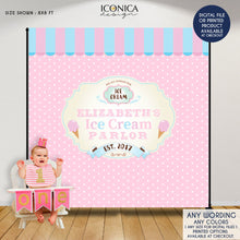 Load image into Gallery viewer, Ice Cream Parlor Backdrop, First Birthday, Banner, Ice Cream Party Backdrop, Ice Cream, Gelato, Printed BBD0133

