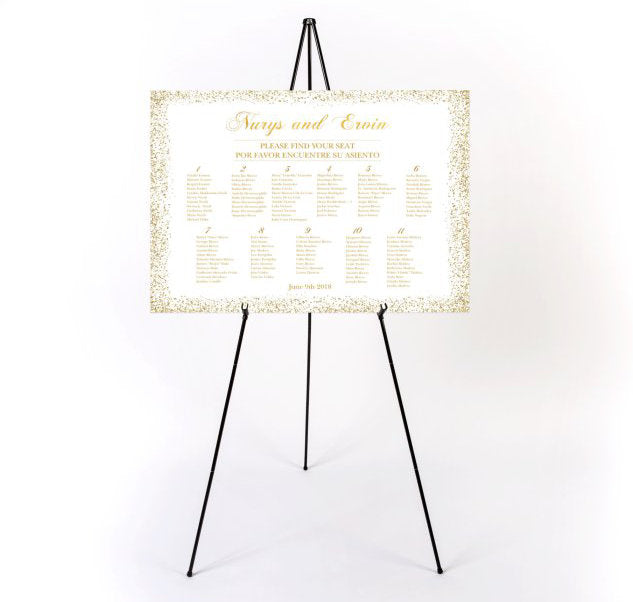 WEDDING Seating Chart Board, Gold Seating Chart, Gold Guest List Chart , Any Color, Gold Confeti, Printed SCW0013