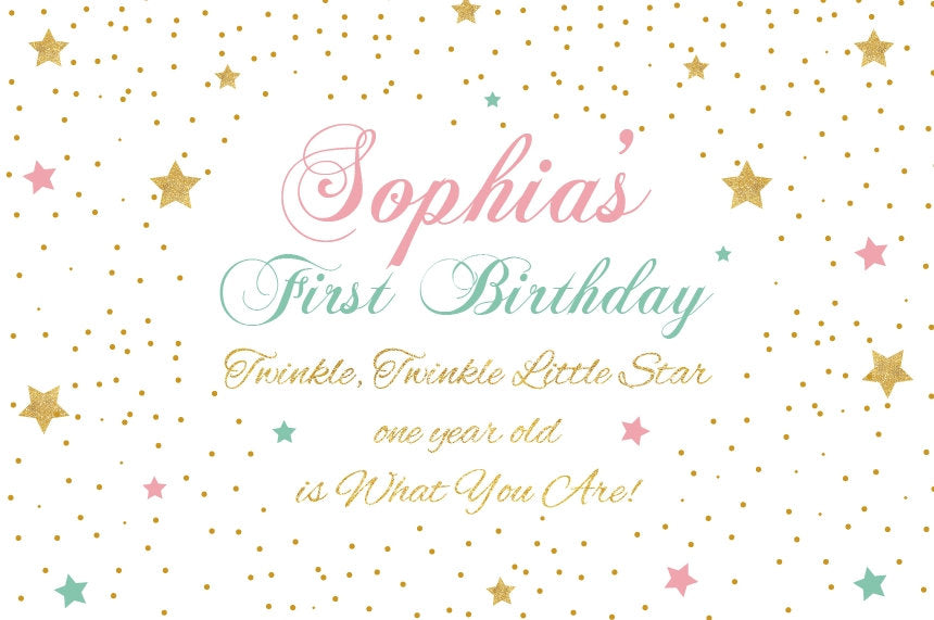 Twinkle Twinkle Backdrop - Birthday Backdrop - Pink and Blue - Gold Confetti - Free Shipping - Printed Or Printable File