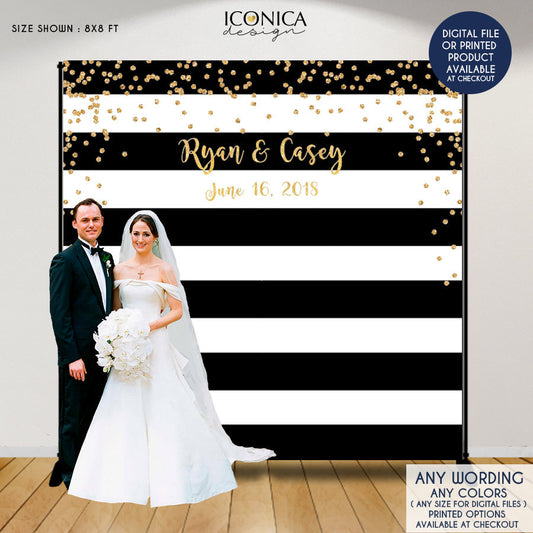 Wedding Party Decor, Personalized Wedding Decor, Black And White Stripes Photo Backdrop, any color, Printed Or Printable File BBD0100