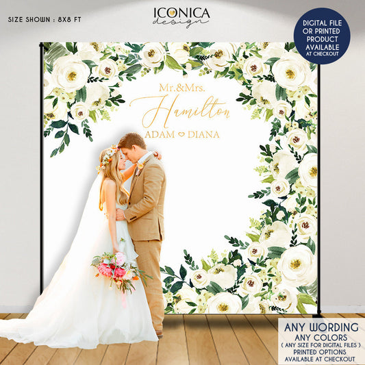 Engagement Party decorations,White and Greenery Wedding Decor,Wedding backdrop, Floral Photo backdrop,Personalized, BWD0035
