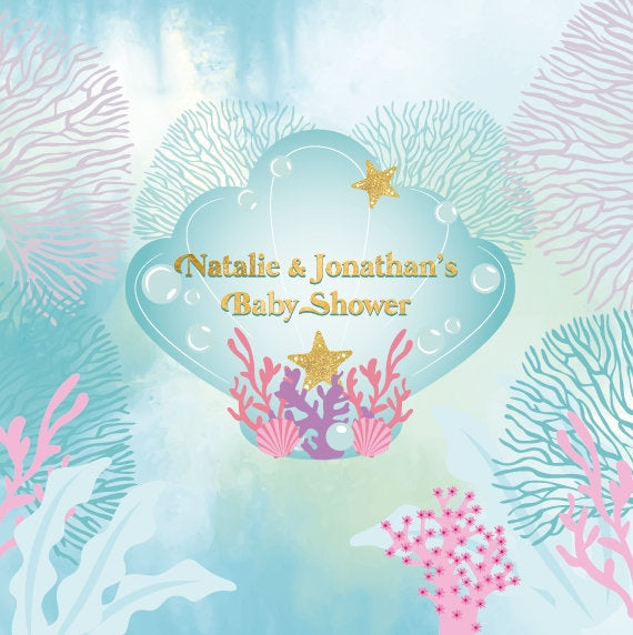 Virtual Baby Shower Under The Sea, Mermaid Tail, Baby Shower Backdrop, Ocean, Nautical, Beach Decor, Printed Or Printable BBS0029