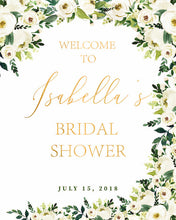 Load image into Gallery viewer, Engagement Party Decor,Wedding Welcome Sign, Floral Watercolor Wedding Decor, White Flowers and Gold Decor,Printed File SWWD005
