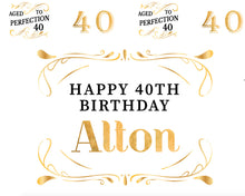 Load image into Gallery viewer, Aged to Perfection 40th Birthday Backdrop, Milestone Birthday Backdrop , Custom Step And Repeat Any Age and color, Personalized birthday Banner BBD0127
