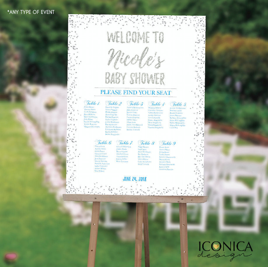 BABY SHOWER Seating Chart Board, Oh baby Seating Chart, Baby Shower Guest List Chart , Any Color, Printed SCW0028