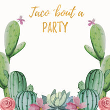 Load image into Gallery viewer, Cactus Party Backdrop, Bridal Shower Fiesta, Cactus Desert Party, Watercolor Flowers, Mexican Theme, Succulents, Printed
