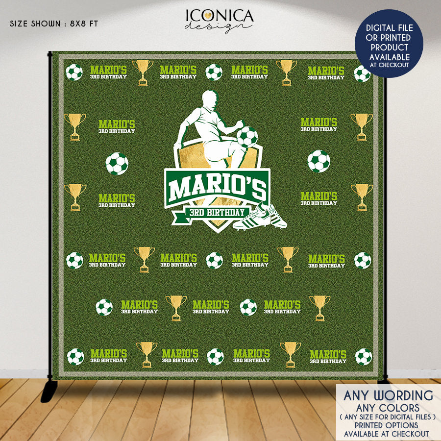 Soccer Photo Booth Backdrop, Faux Grass Custom Step and Repeat Backdrop, Soccer Birthday Bash banner, Sports Party - Printed or Digital File