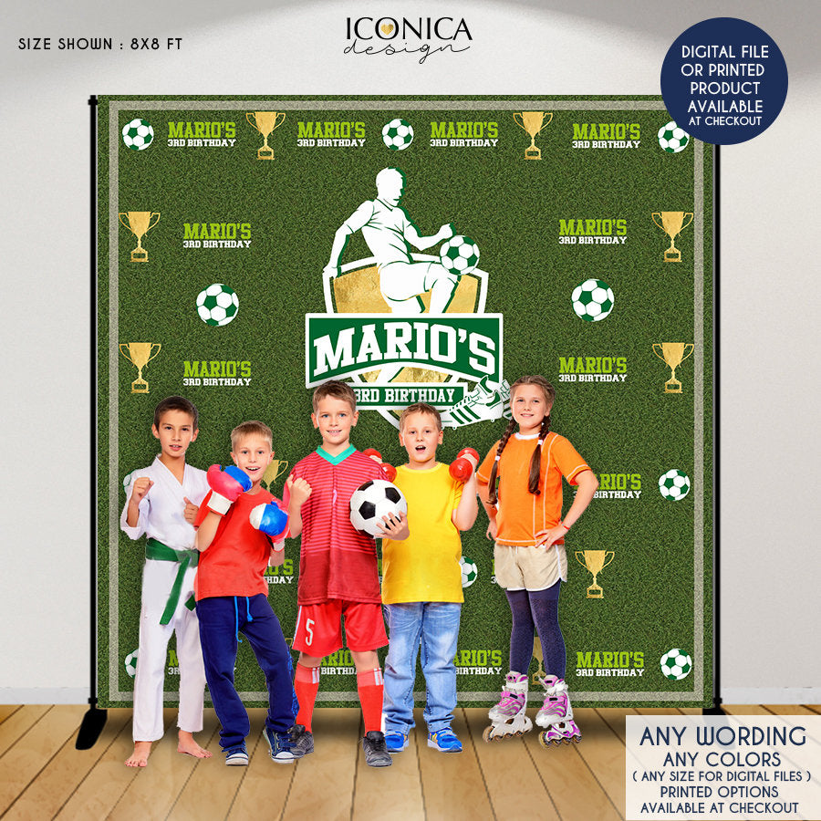 Soccer Photo Booth Backdrop, Faux Grass Custom Step and Repeat Backdrop, Soccer Birthday Bash banner, Sports Party - Printed or Digital File