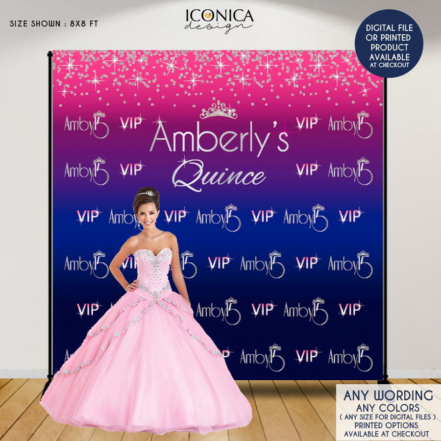 Quinceanera Photo Booth Backdrop, Princess Backdrop, Custom Step and Repeat banner, any age and wording, Printed