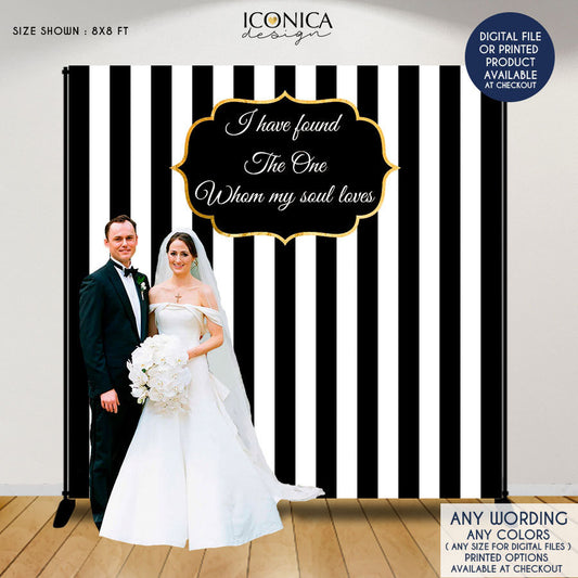Wedding Photo Backdrop, Black and White Stripes Banner, Elegant black and white backdrop,Any Color, Printed or Printable File BWD0029