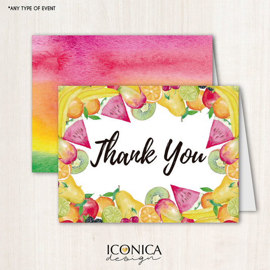 Tutti Fruity Printed Cards or Printable File, Fruit Stationery Thank You Cards,set Of 10,A2 Folded,White A2 Envelopes Included