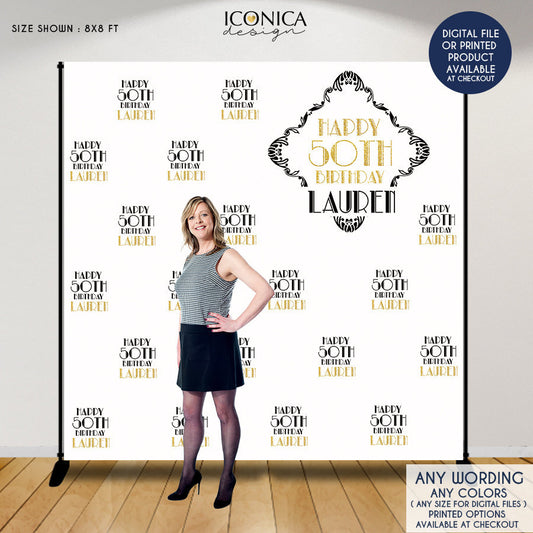 Birthday Backdrop, 50th Birthday Custom Step And Repeat Backdrops, Milestone Birthday Backdrop, Personalized birthday, 50th Birthday party, Printed BBD0123
