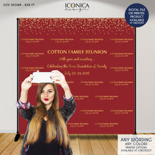Load image into Gallery viewer, Family Reunion Photo Backdrop, Step and Repeat Backdrop, Burgundy and Gold or any color and wording, Printed BFR0002
