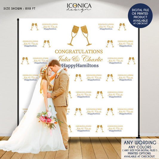 Wedding Backdrop,Custom Step And Repeat Backdrop,Engagement Party Banner,Wedding Photo Backdrop,Gold Glitter,Printed BWD0032