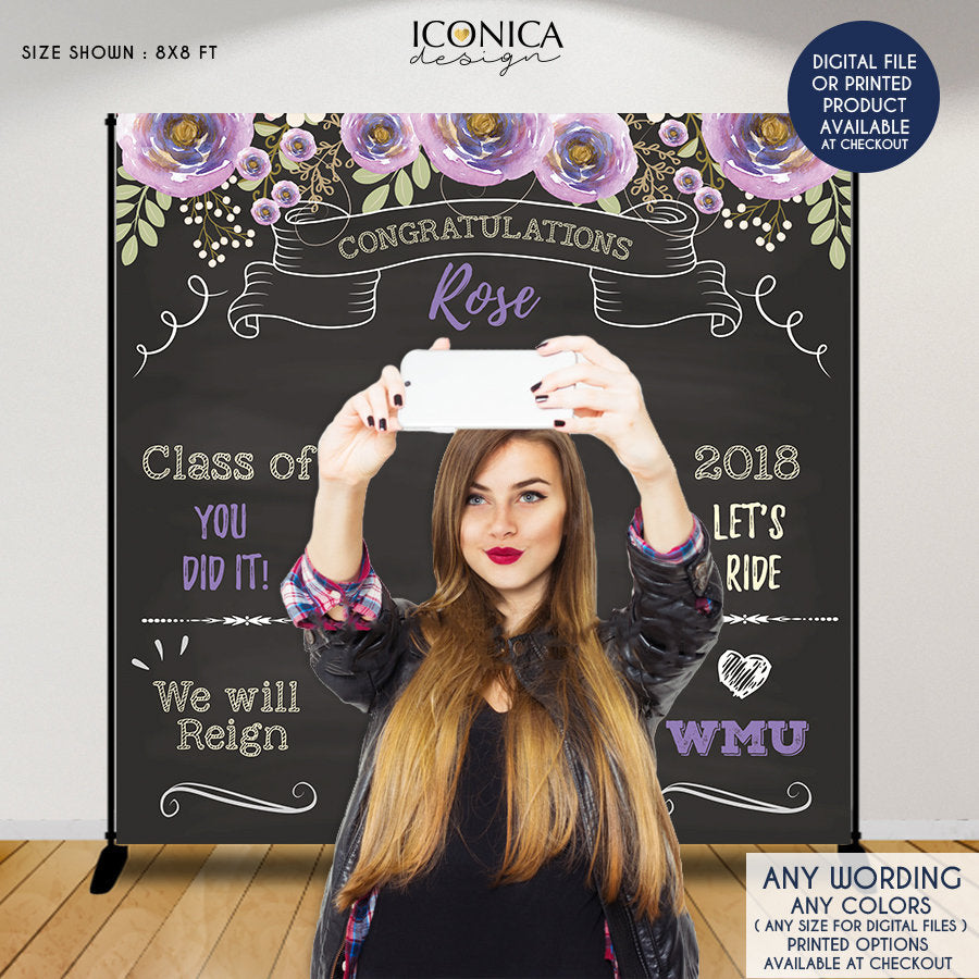 Graduation Party Photo Booth Backdrop, Graduation, Floral Step and Repeat, Congrats Grad, Banner Printed BGR0007