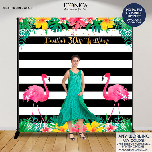 Flamingo Party Backdrop - Tropical Luau Backdrop Summer Parties - Let's Flamingle - Tiki Party Pool Party Printed Or Printable File BAE0020
