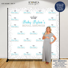 Load image into Gallery viewer, Virtual Baby Shower Royal Princess Baby Shower Backdrop, Pink and Silver Baby Shower, Royal party Backdrop, Printed or Printable
