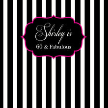 Load image into Gallery viewer, Birthday Backdrop, 60th Birthday Custom Step And Repeat Backdrops,Milestone Birthday Backdrop, Personalized Black and White Stripes Printed BBR0013
