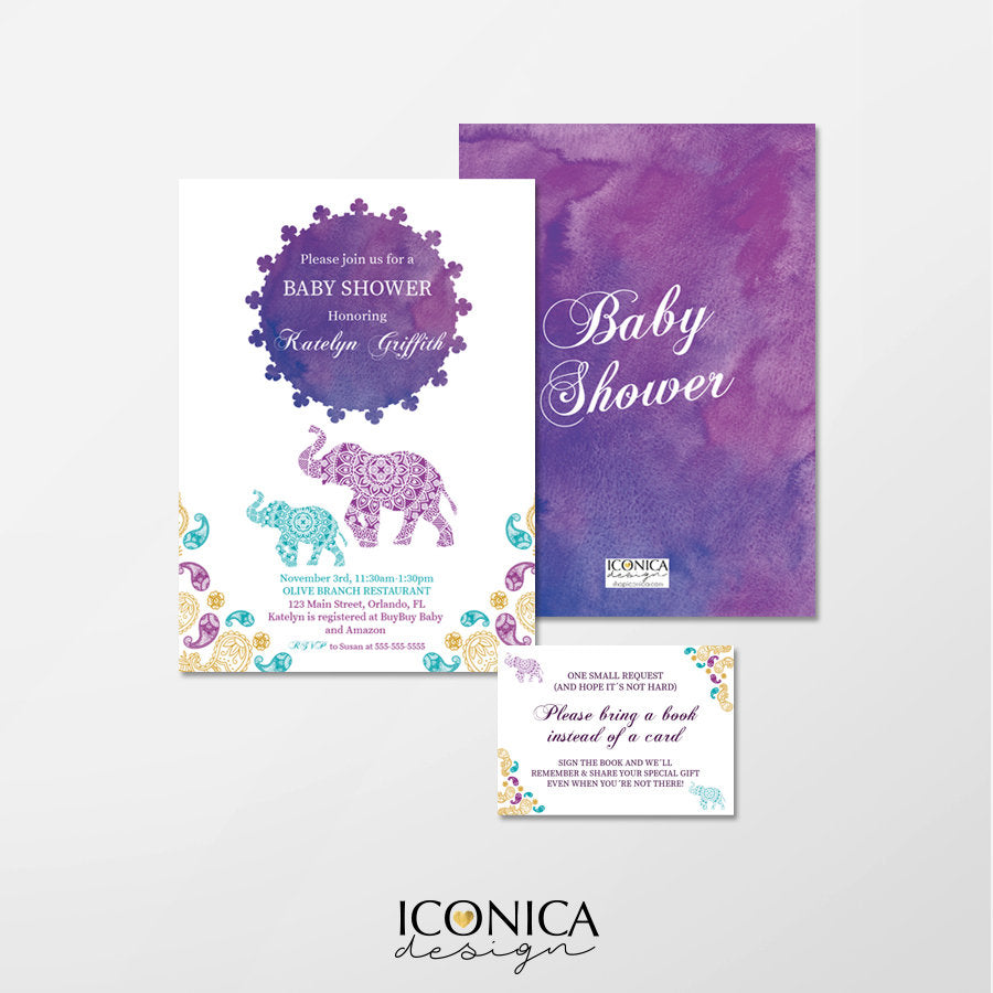 Moroccan Book Request Cards 3.5x2.5" Stock The Library Cards,Purple gold teal,Arabian Nights Baby Shower,File or Printed Cards